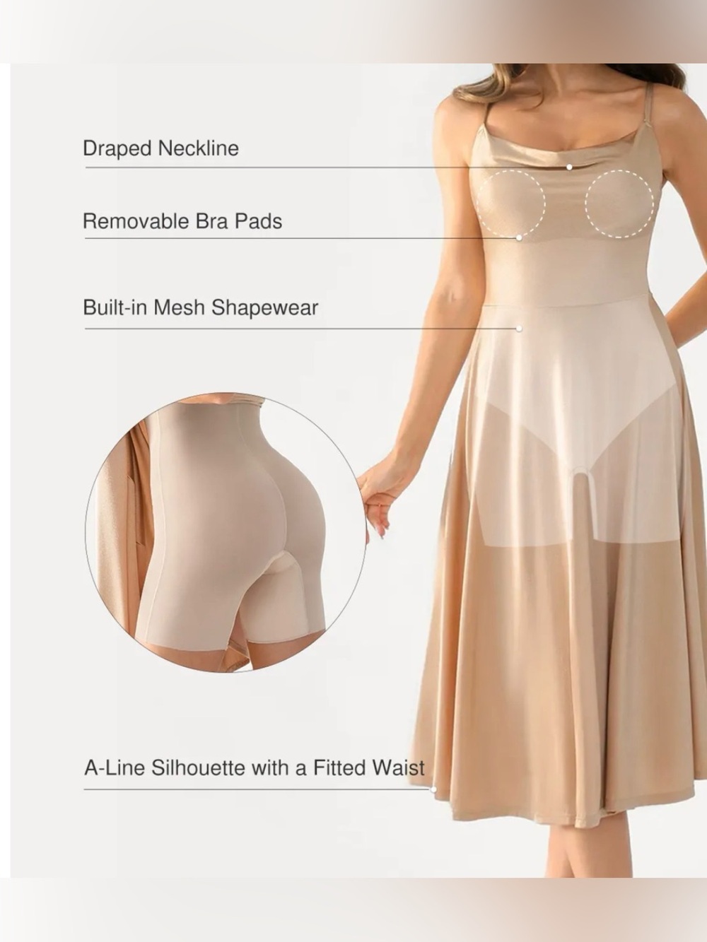 Popilush Satin Cowl Neck Midi Dress in Champagne size XXL - Picture 4 of 4